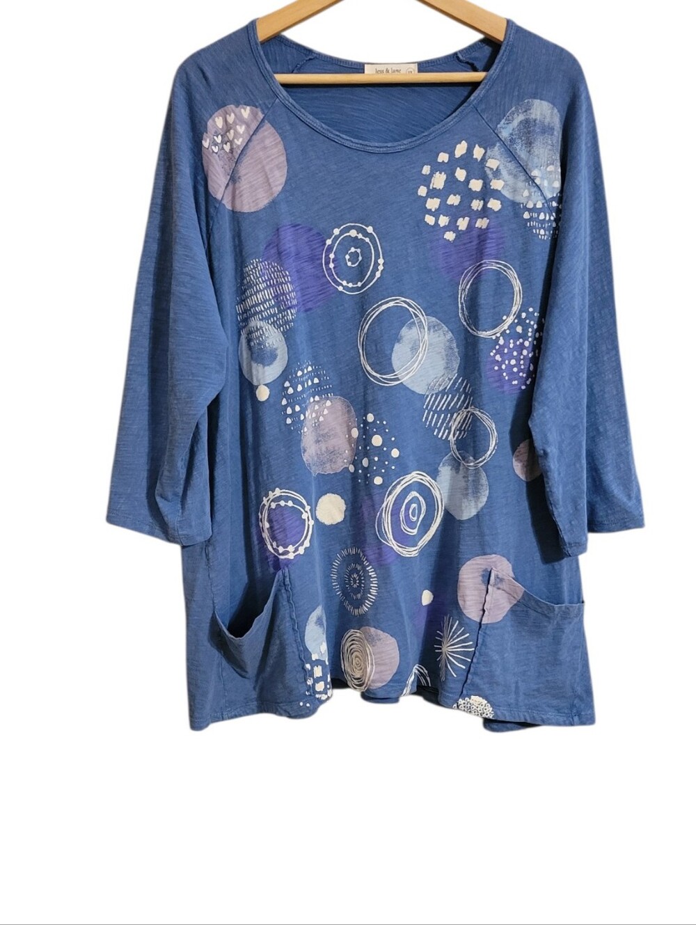 Jess & Jane Blue Cotton Artsy Top